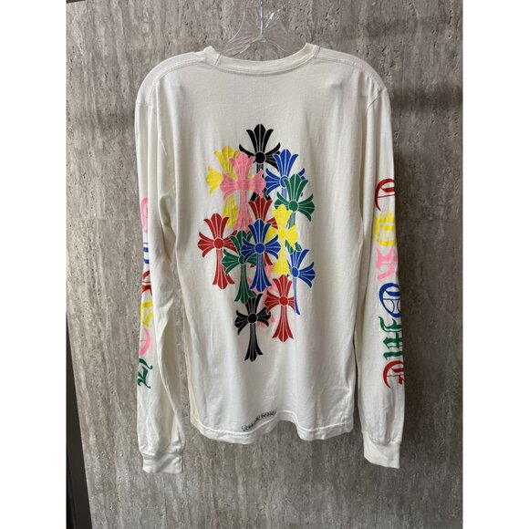 Chrome Hearts Long Sleeve Graphic Tee With Pocket Multicolor Floral Print White - Picture 2 of 14